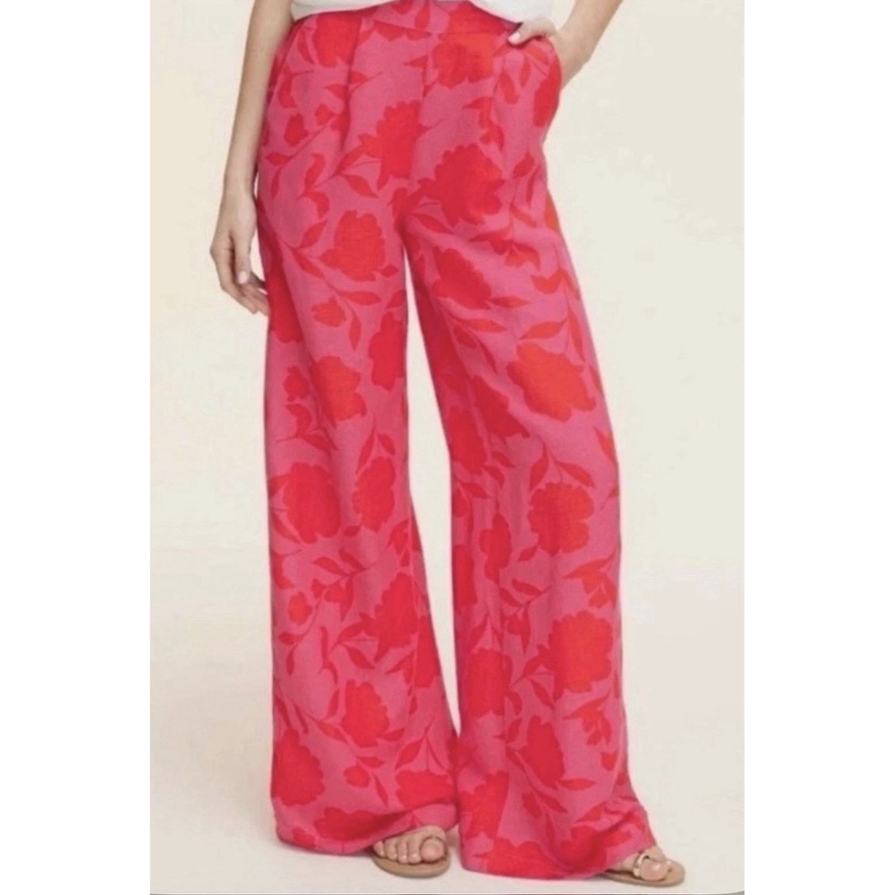 NWT Kate Spade x Target Rose Pink Red Linen Pants Wide Leg Floral Trousers XXL